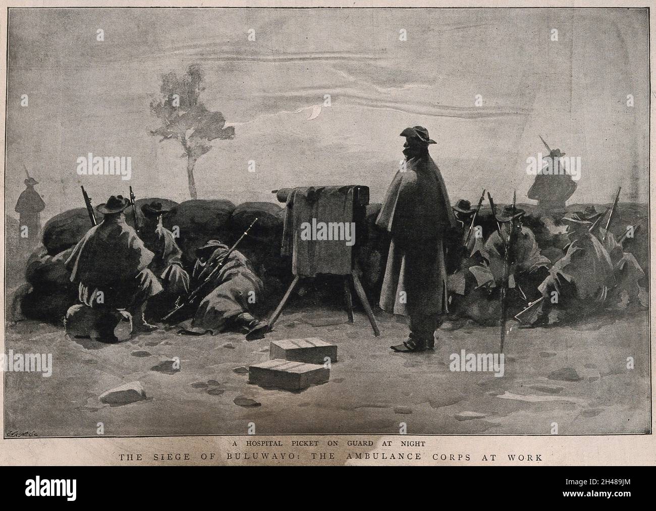 Boer War: Picnic ospedale sulla guardia di notte. Riproduzione di un acquerello. Foto Stock