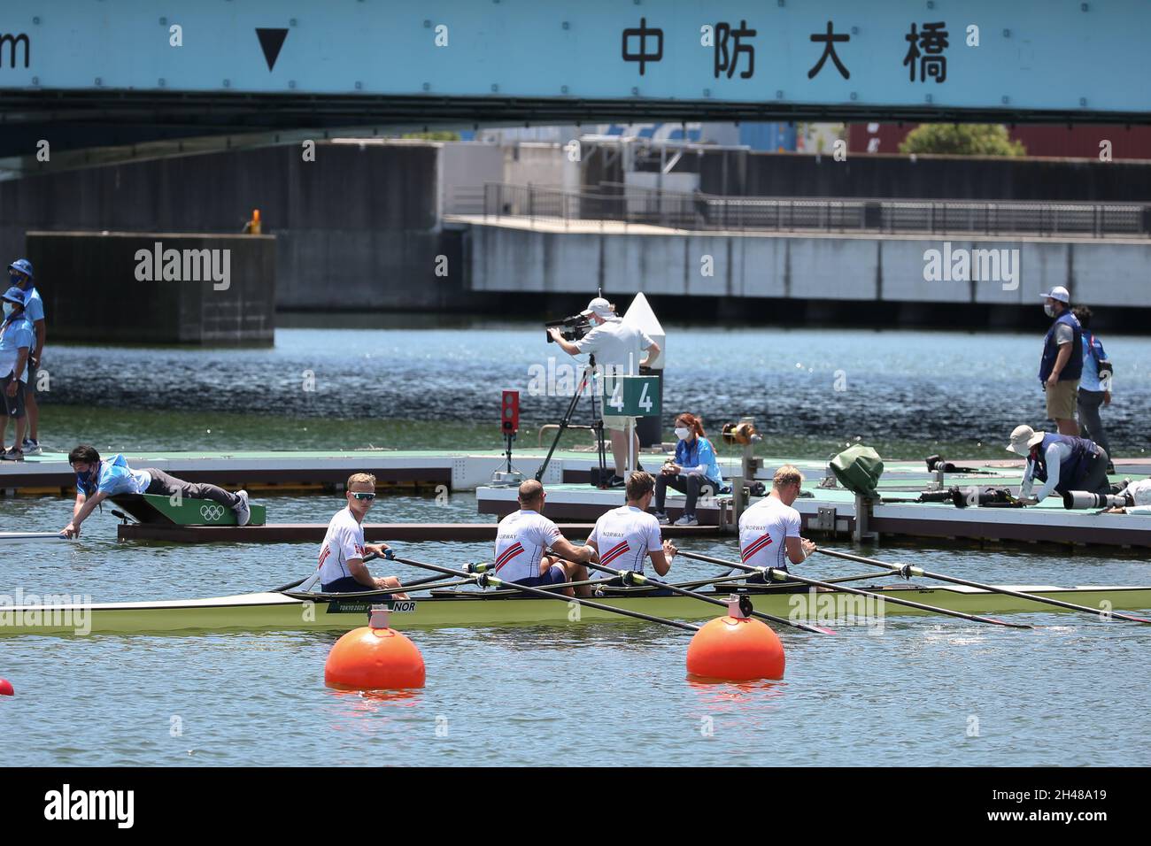 23 LUGLIO 2021 - TOKYO, GIAPPONE: Martin HELSETH, OLAF Karl TUFTE, Jan Oscar HELVIG ed Erik SOLBAKKEN di Norvegia in azione durante la quadrupla da uomo Foto Stock