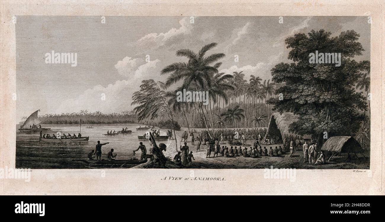 Una cerimonia sull'isola di Anamooka; incontrata dal capitano Cook durante il suo terzo viaggio, 1776-1780. Incisione di W. Byrne dopo J. Webber, 1780/1785. Foto Stock