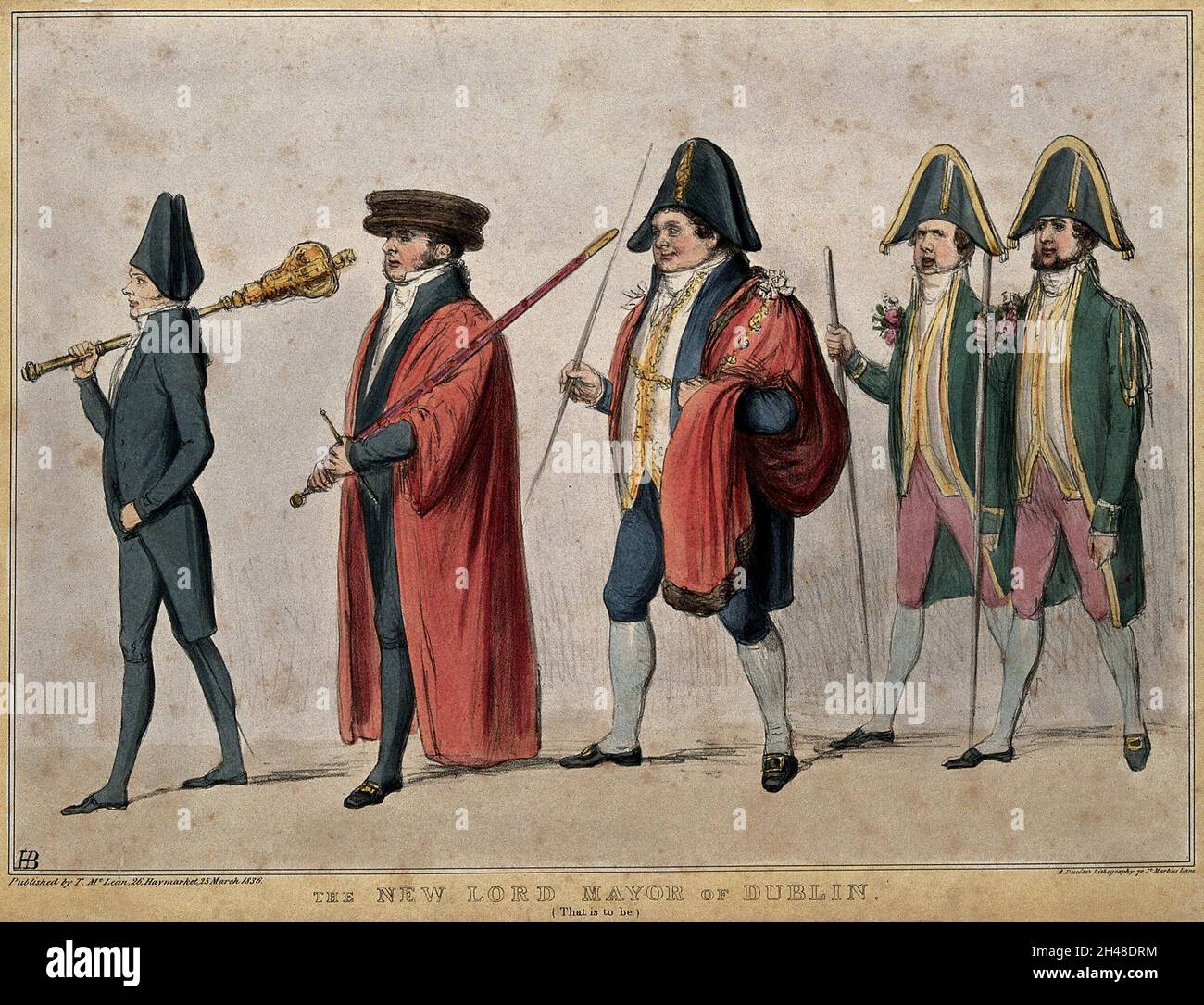 Una processione mayorial con Daniel O'Connell. Litografia colorata dal S.B. (John Doyle), 1836. Foto Stock