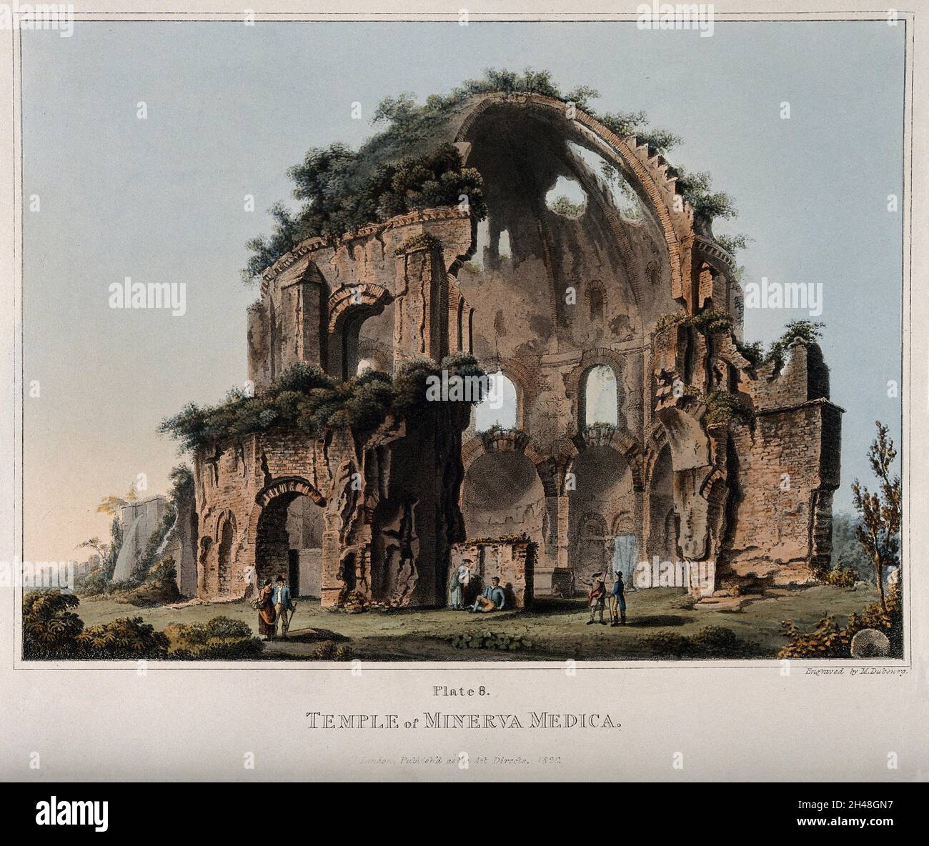 Tempio di Minerva Medica, Roma. Acquatinta colorata di M. Dubourg, 1820. Foto Stock