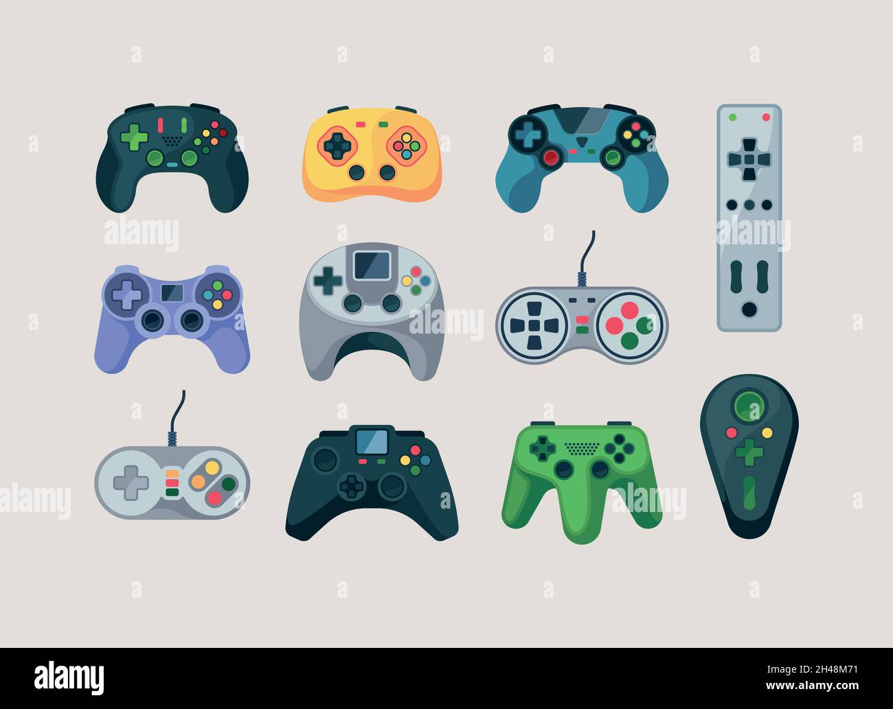 Gamepad. Computer gadget per videogiochi console controller Garish vettore flat pictures collection Illustrazione Vettoriale