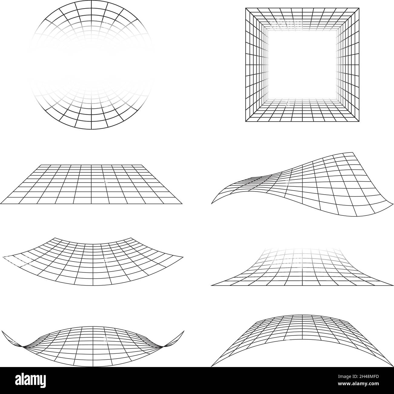 Griglia in prospettiva. superficie linea 3d delle piastrelle del pavimento orizzonte forme geometriche modello griglia stilizzato vettoriale garish Illustrazione Vettoriale