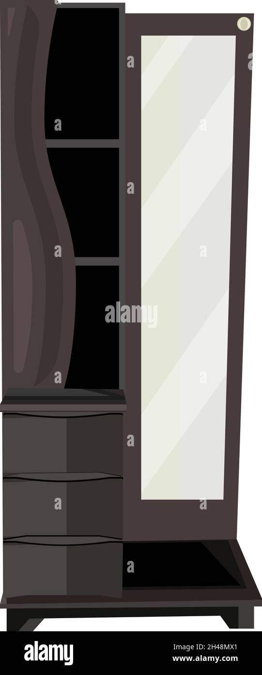 Tavolo da toletta con specchio, illustrazione, vettore su sfondo bianco. Illustrazione Vettoriale