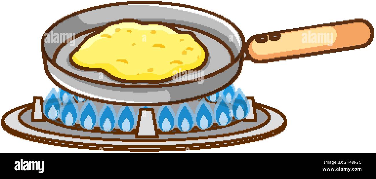 Omelette in padella su illustrazione stufa a gas Illustrazione Vettoriale