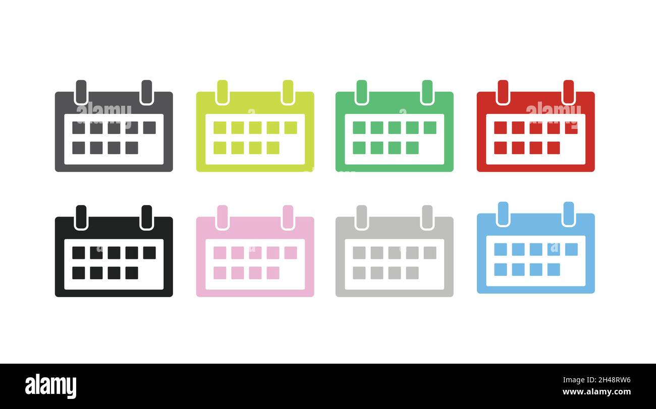 Icona del calendario impostata. Set di icone isolate del calendario a colori modificabili tramite vettore Illustrazione Vettoriale