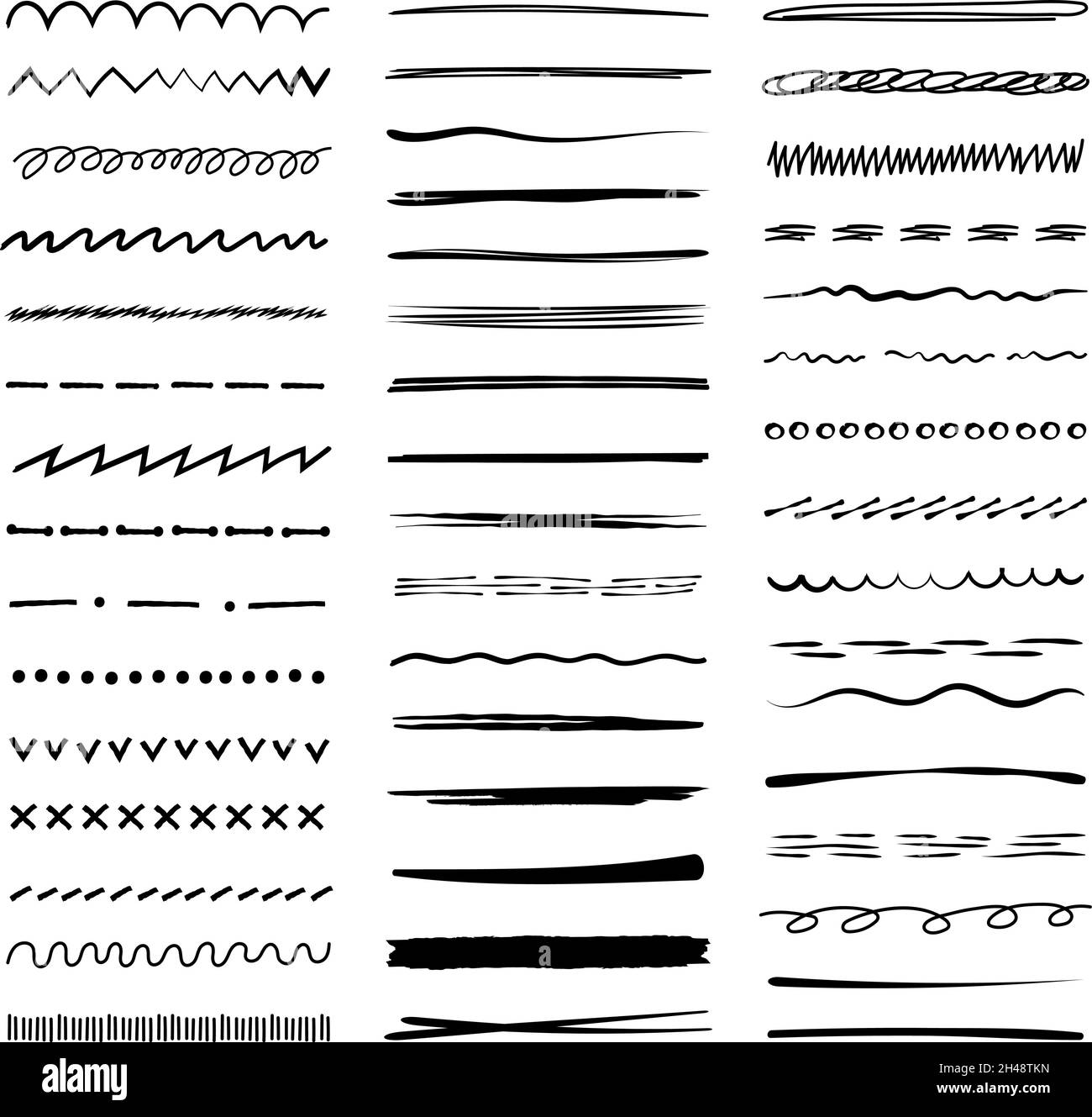 Matita linee disegnate a mano. Scribbles scribbles scribbles raccolta divisori linee gesso punti vettore recente Doodle Set isolato Illustrazione Vettoriale