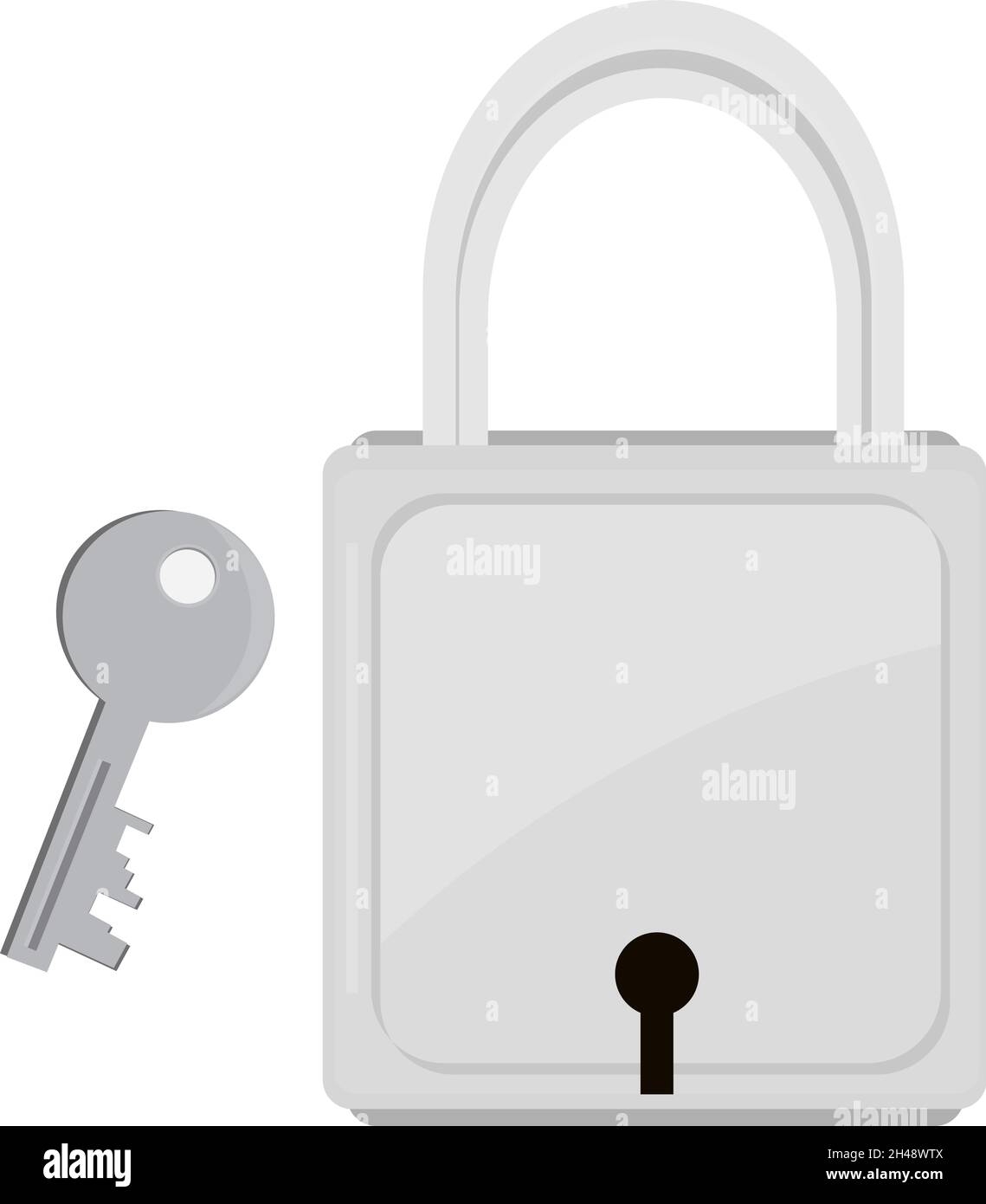 Lucchetto argento con chiave, illustrazione, vettore su sfondo bianco. Illustrazione Vettoriale