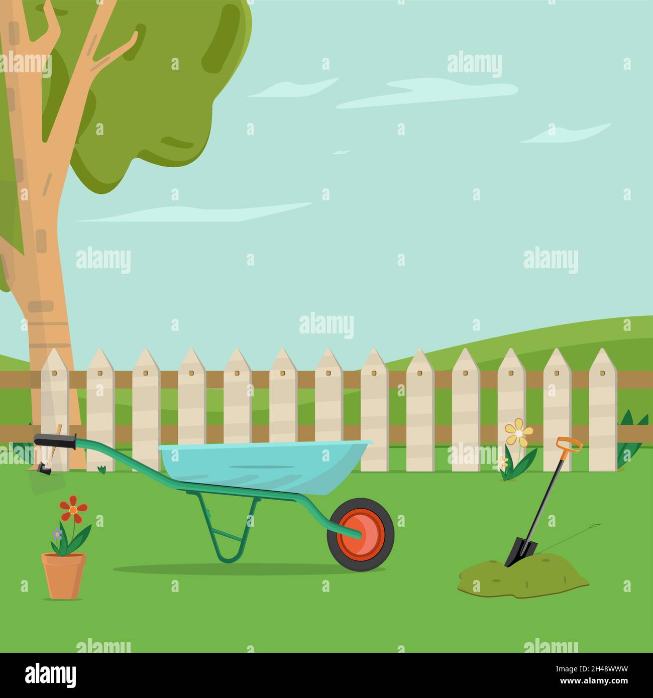 Giardino natura, illustrazione, vettore su sfondo bianco. Illustrazione Vettoriale