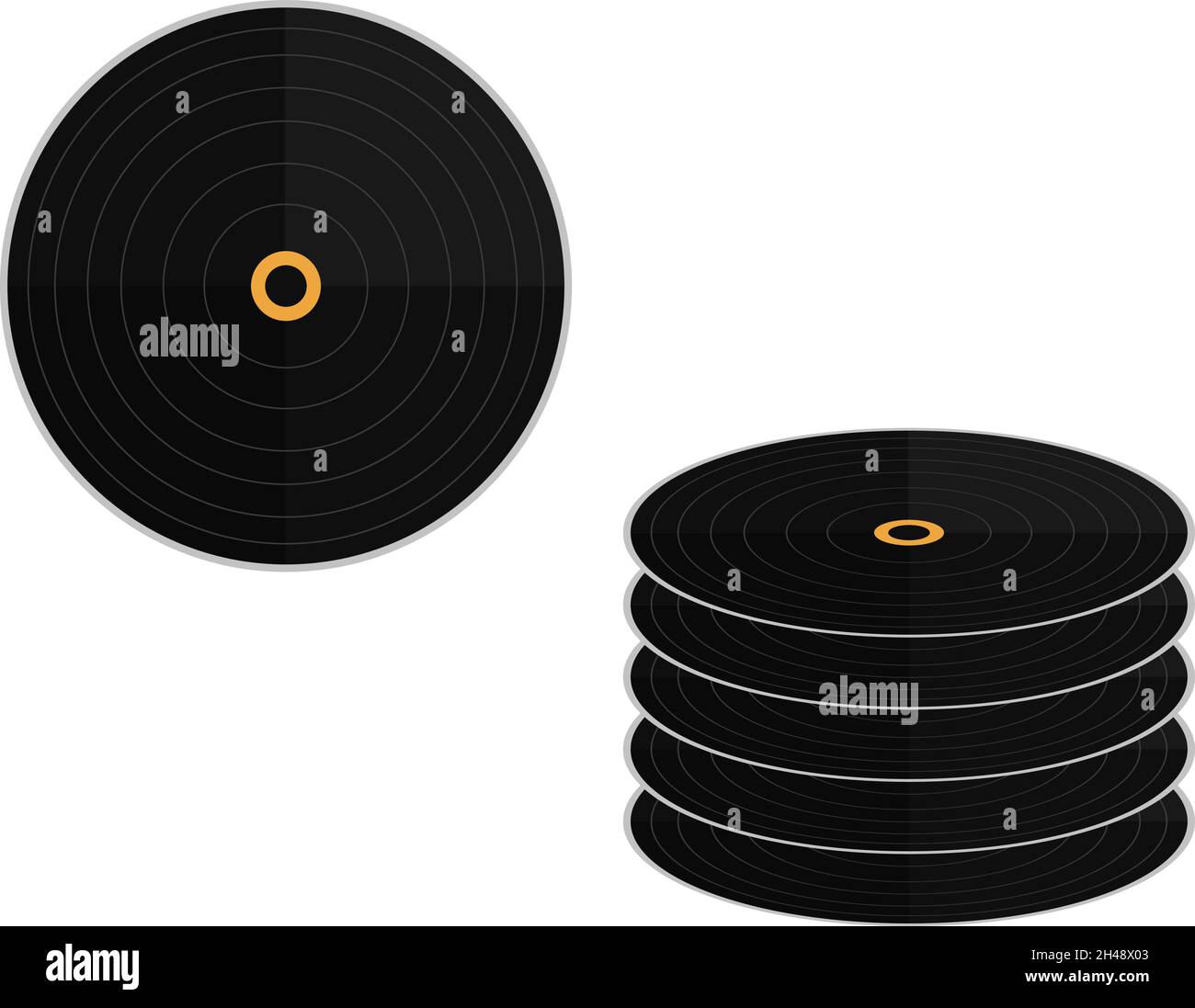 Dischi in vinile, illustrazione, vettore su sfondo bianco. Illustrazione Vettoriale