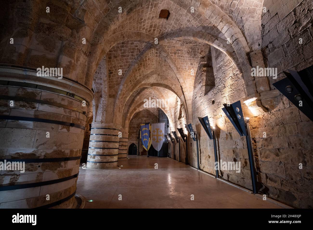 Israele, Acre, i crociati sotterranei cavalieri sale nel vecchio Akko Foto Stock