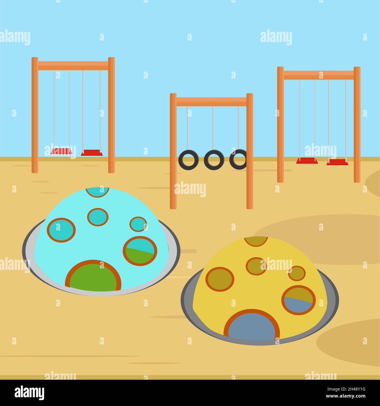 Parco giochi per bambini, illustrazione, vettore su sfondo bianco. Illustrazione Vettoriale