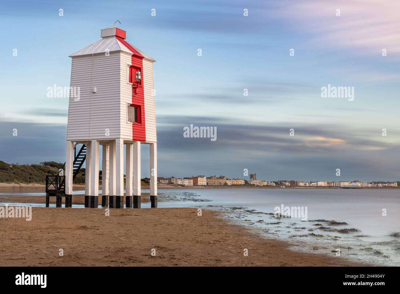 Faro di legno a Burnham-on-Sea, Somerset, Regno Unito Foto Stock
