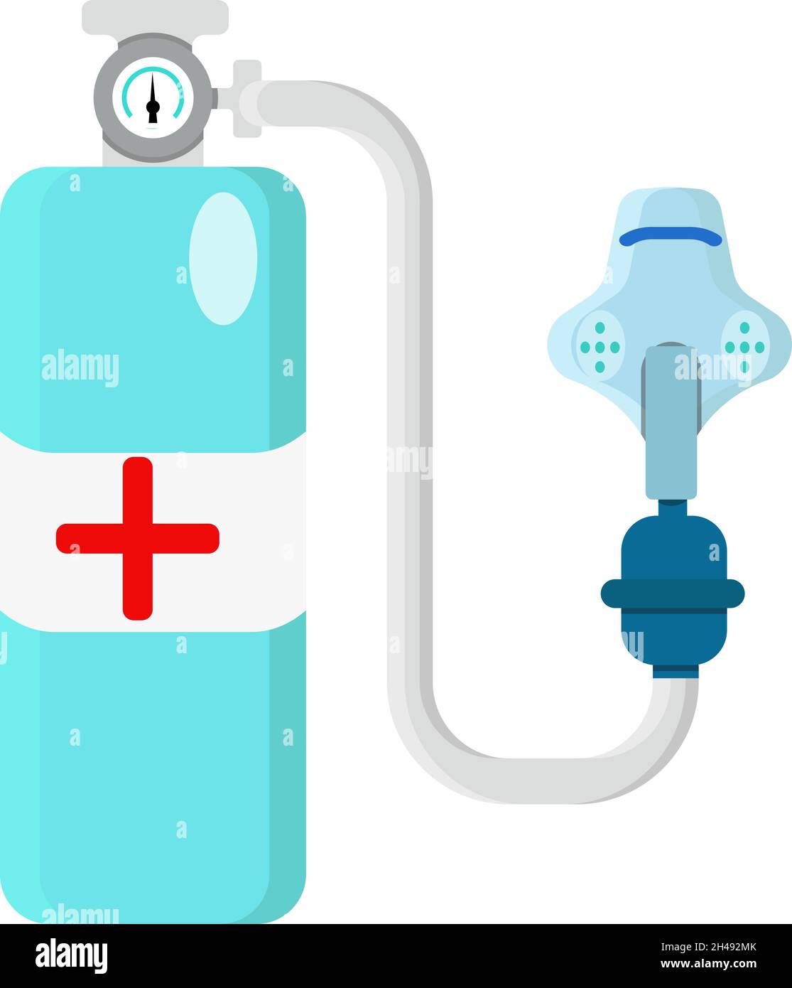 Maschera ossigeno e cilindro, illustrazione, vettore su sfondo bianco. Illustrazione Vettoriale