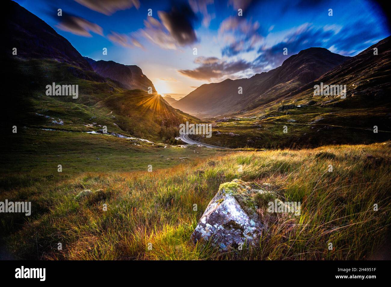 Tramonto su Glencoe, Scozia Foto Stock