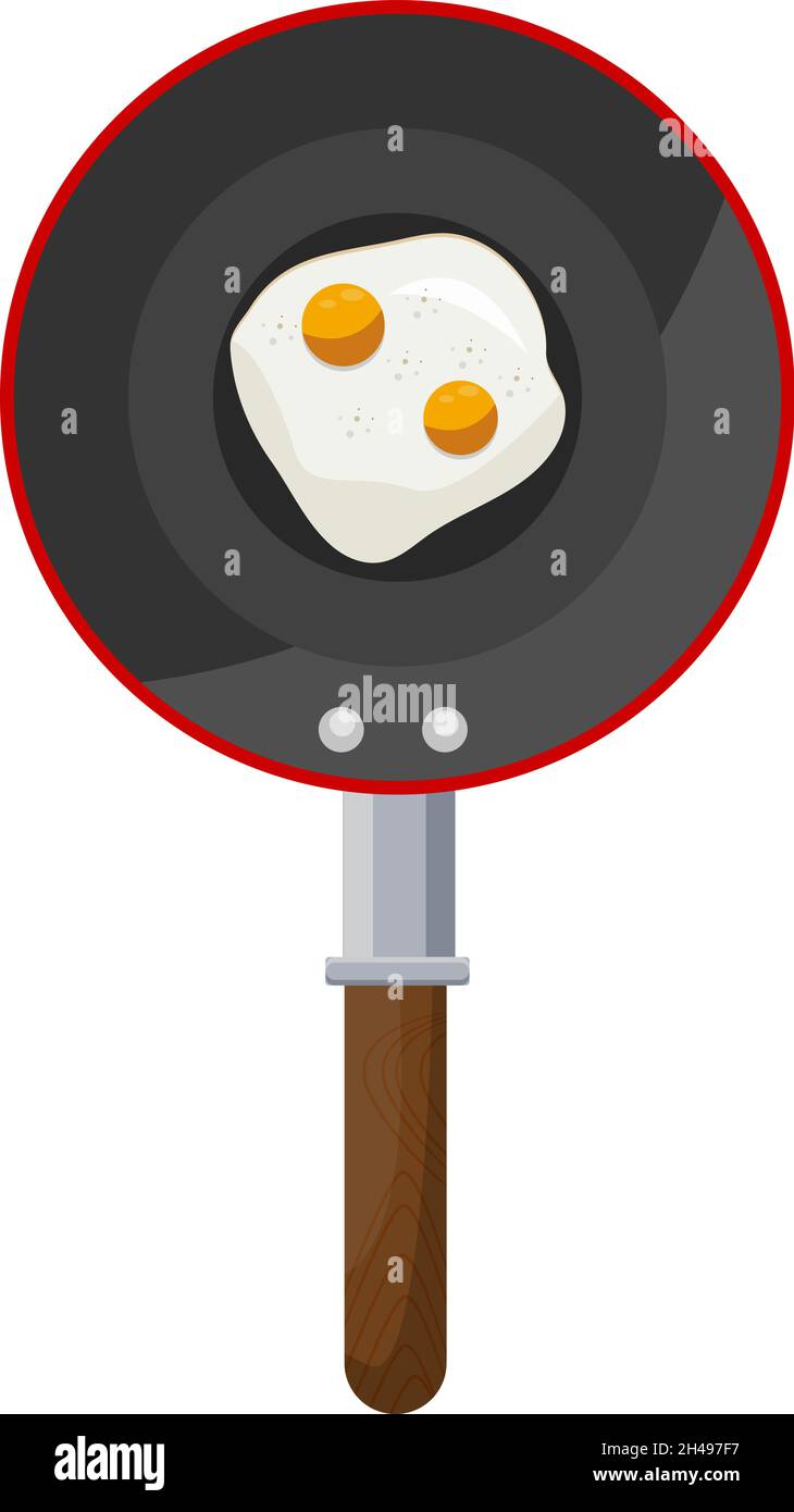 Uova fritte in padella, illustrazione, vettore su sfondo bianco. Illustrazione Vettoriale