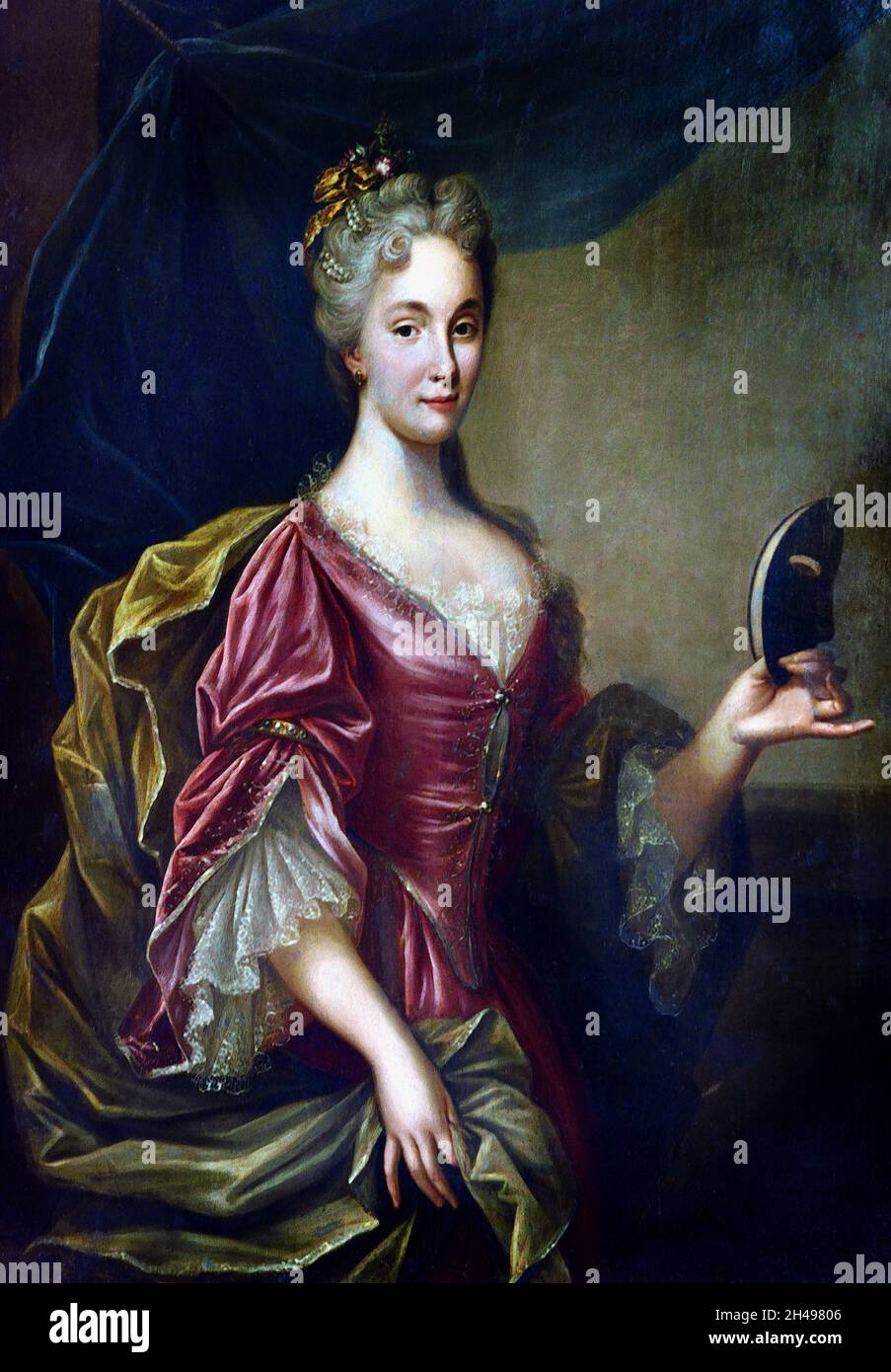 Ritratto di una giovane donna con maschera in mano. Domenico Parodi 1672 – 1740 Genova fu pittore italiano, scultore e architetto del tardo barocco. Italia, Italiano, Foto Stock