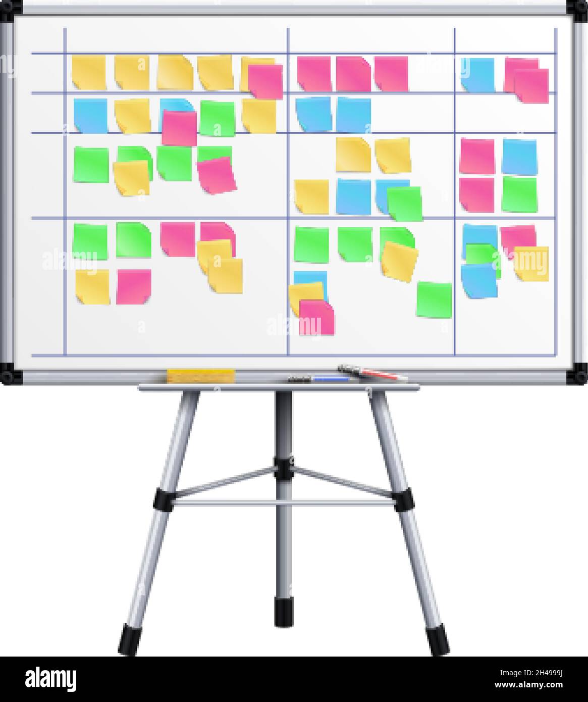 Ufficio. Adesivi sulle superfici delle tavole. Scrum o gestione agile, colorato appiccicoso per piano quotidiano. Elemento vettoriale isolato della riunione aziendale Illustrazione Vettoriale