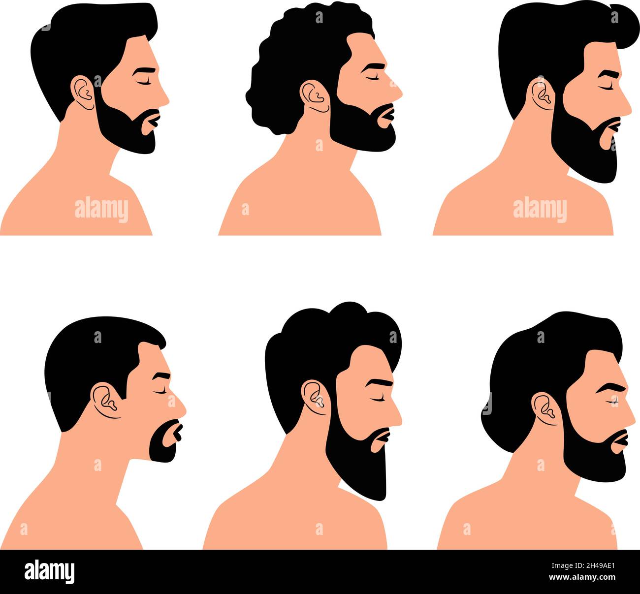 Faccia con bearded laterale. Acconciature e barba profili uomo, caucasici  ritratti di uomo manly handsome, modelli uomo parrucchiere Immagine e  Vettoriale - Alamy