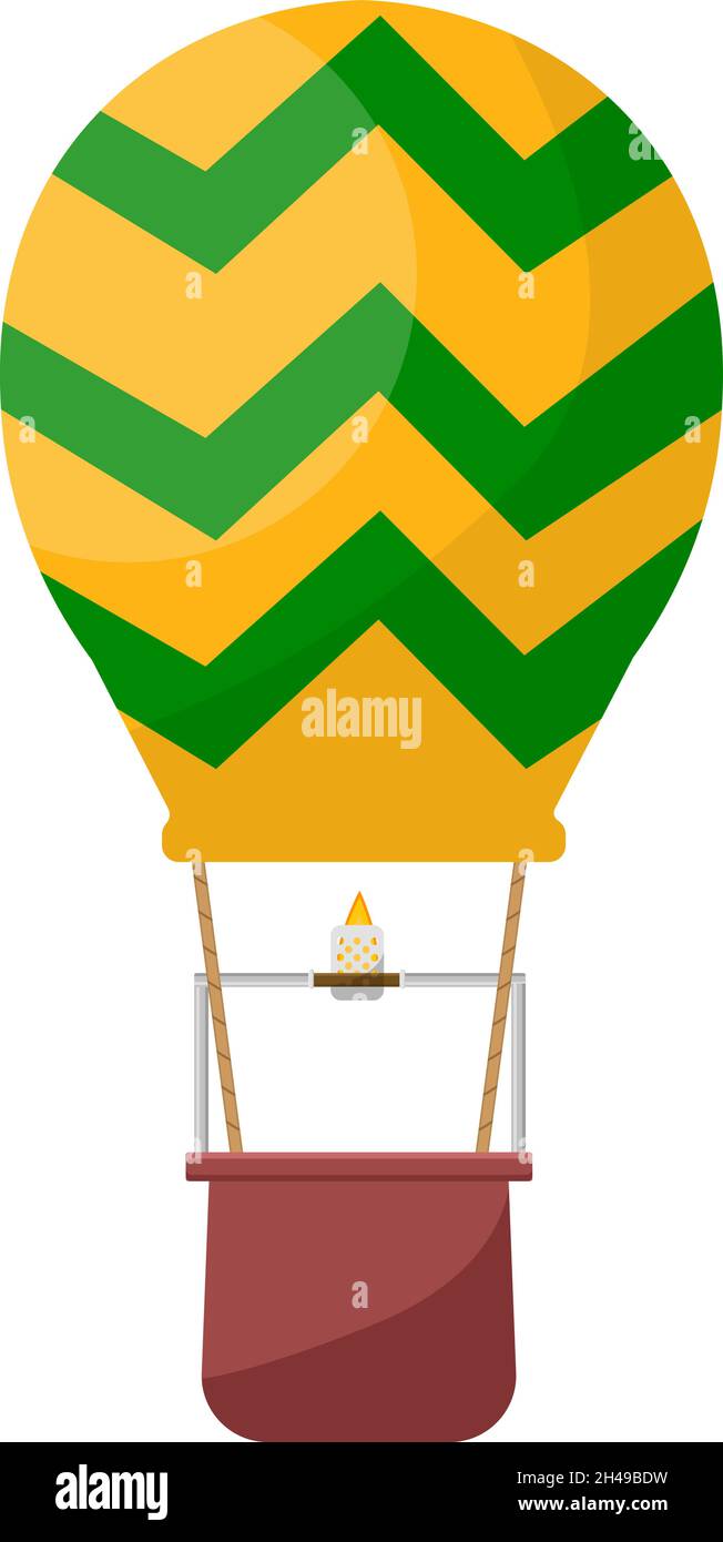 Palloncino ad aria calda giallo e verde, illustrazione, vettore su sfondo bianco. Illustrazione Vettoriale