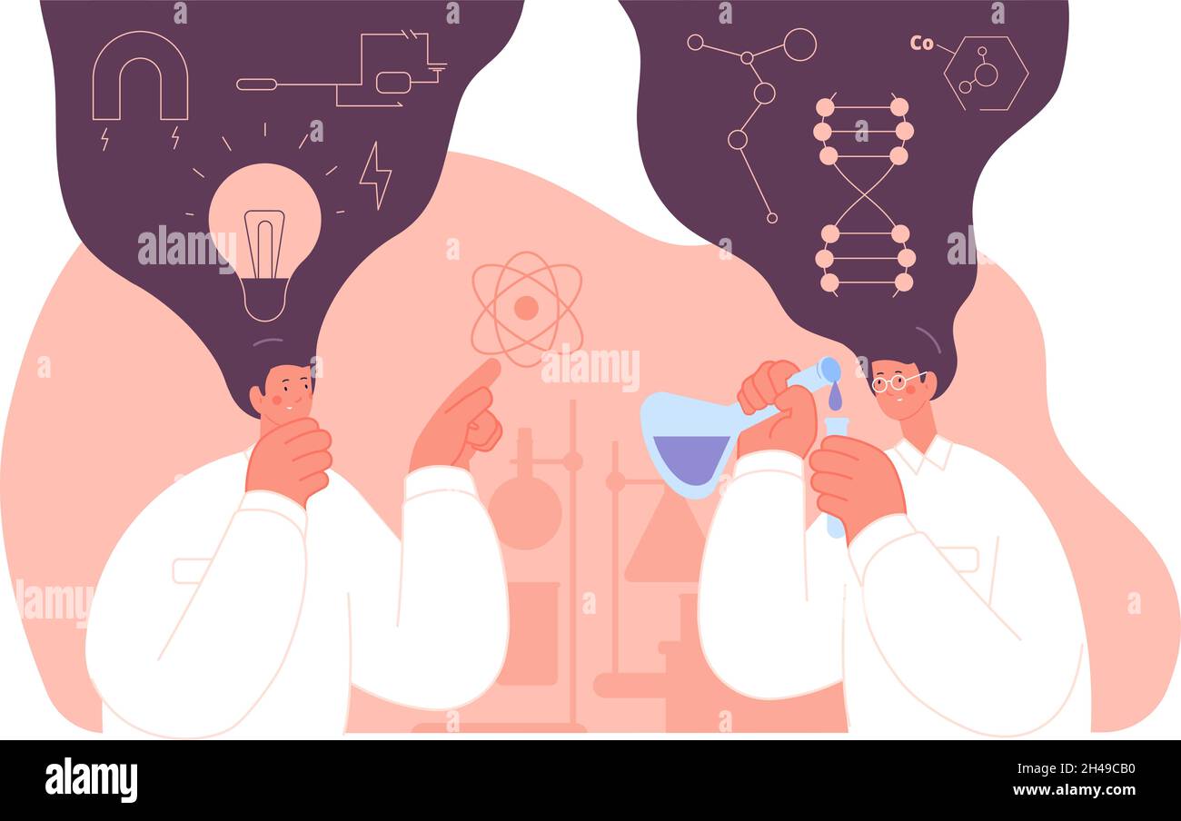 Donna scienziata. Ricerca scientifica, carriera di farmacista di laboratorio. Chimica scientifica, biologia e medico. Tecnologia delle neuroscienze concetto vettoriale assoluto Illustrazione Vettoriale