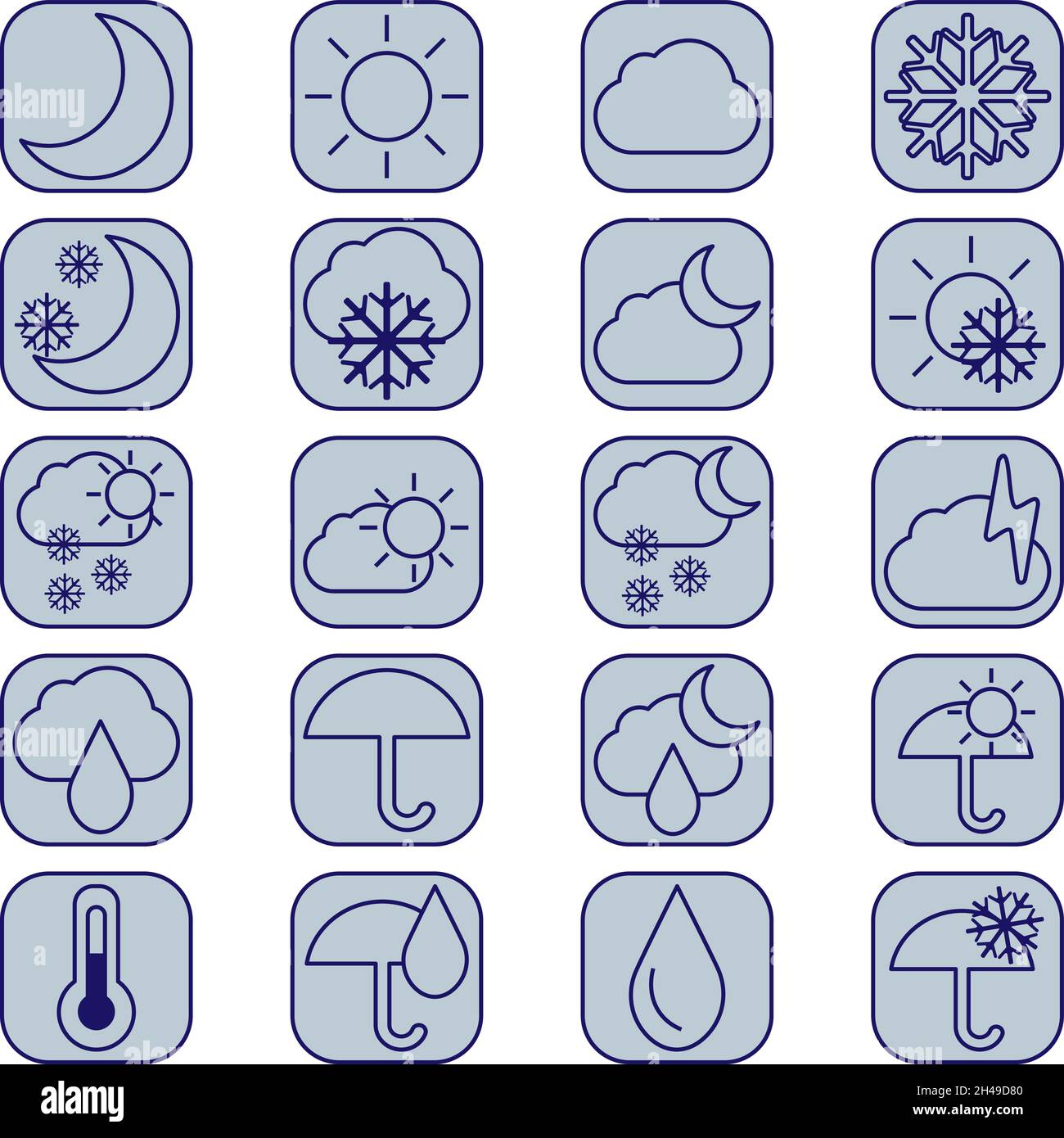 Pacchetto di icone meteo, illustrazione, vettore, su sfondo bianco. Illustrazione Vettoriale