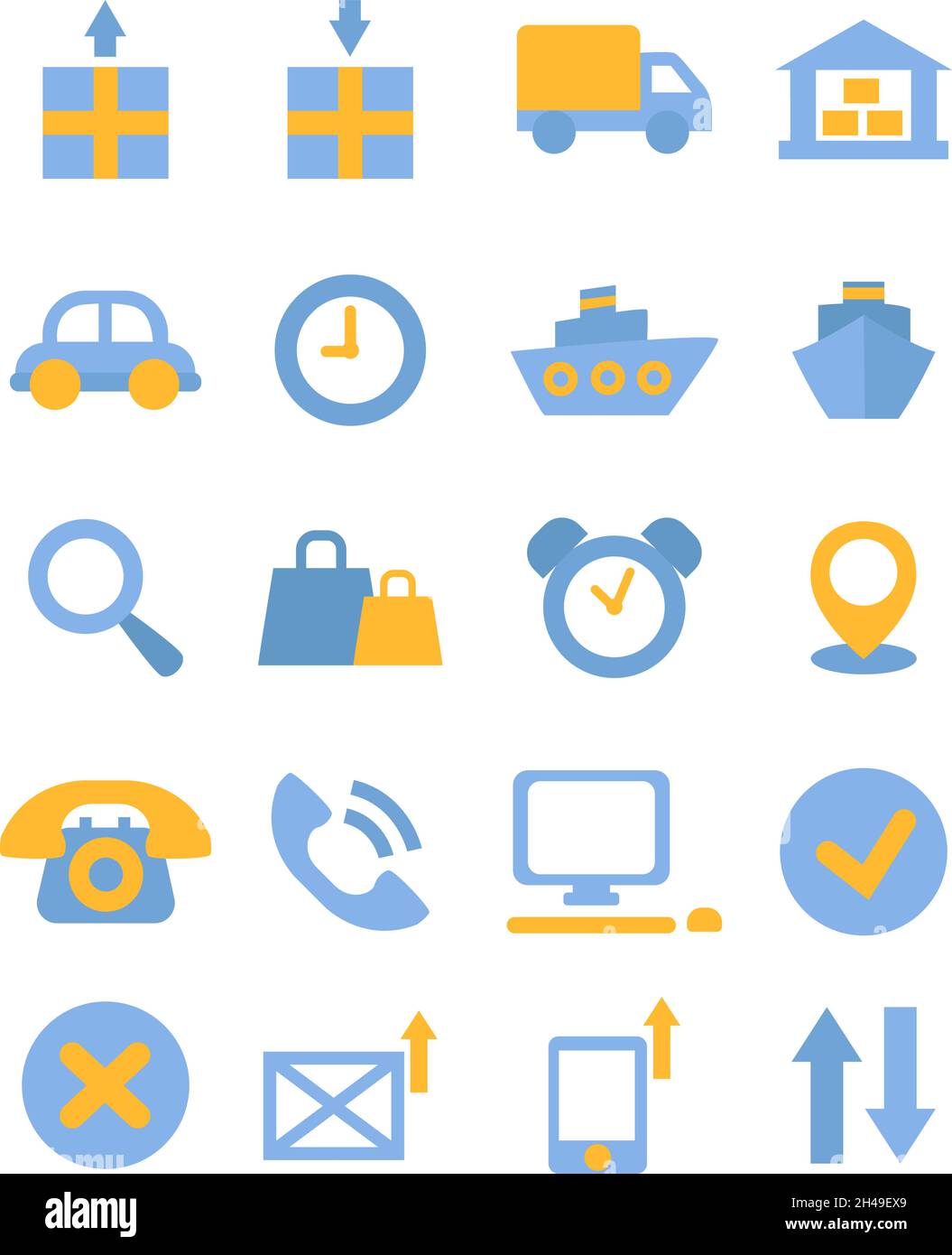 Logistica dei pacchetti, illustrazione, vettore, su sfondo bianco. Illustrazione Vettoriale