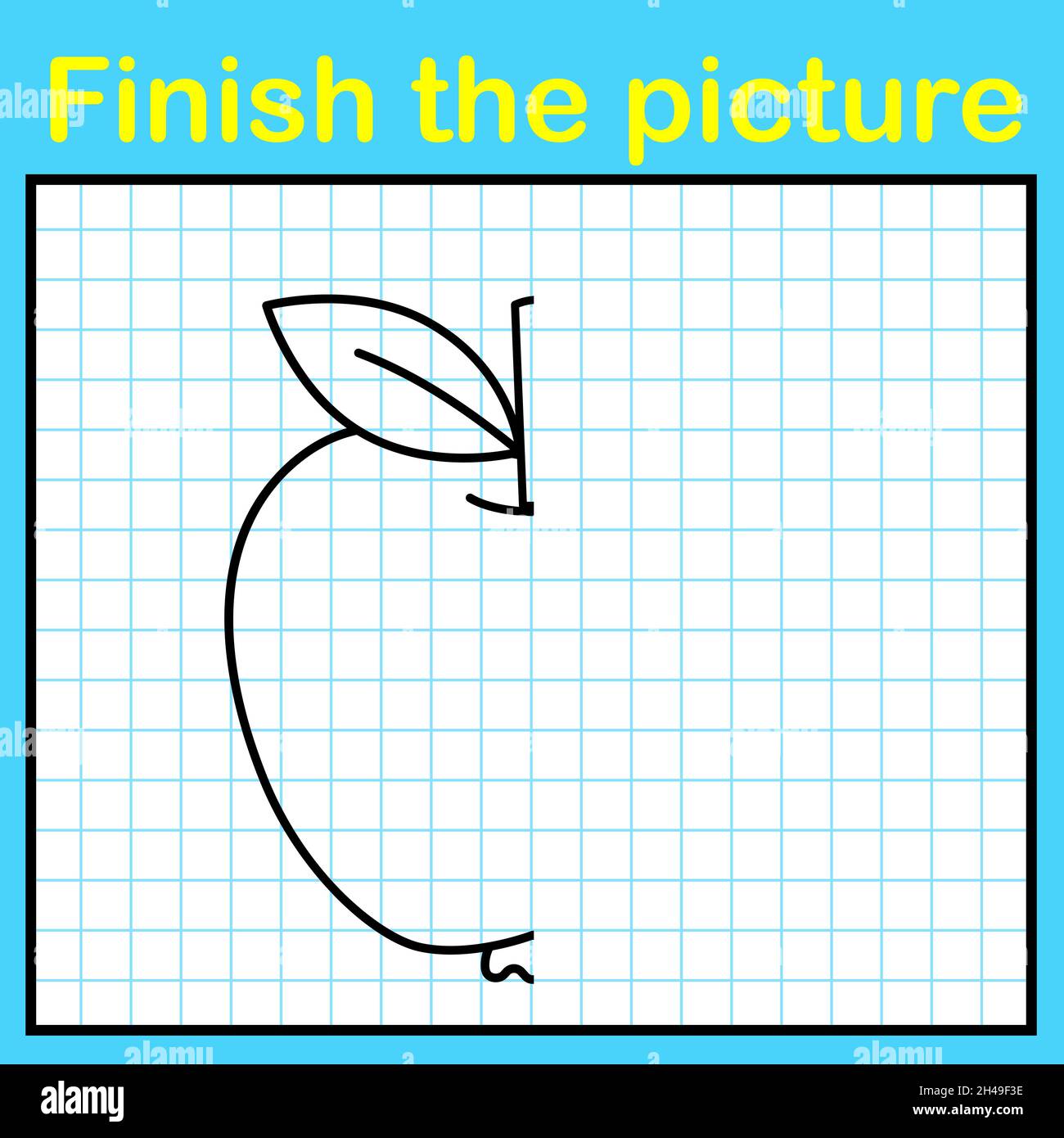 Completate la mela con un quadro simmetrico e dipingetela. Un semplice gioco di disegno per i bambini Illustrazione Vettoriale