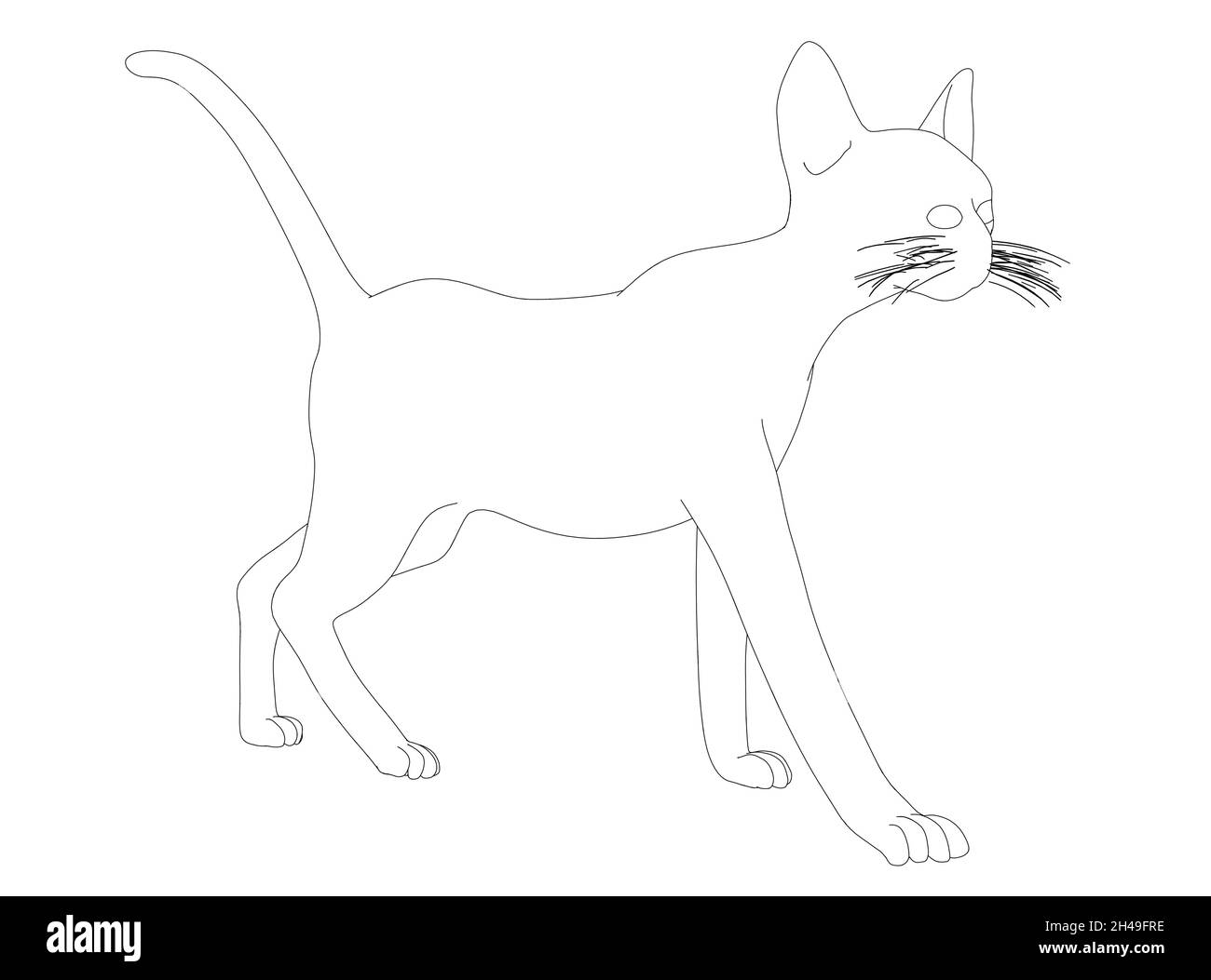 Profilo di un gatto che cammina da linee nere isolate su sfondo bianco. Illustrazione vettoriale Illustrazione Vettoriale