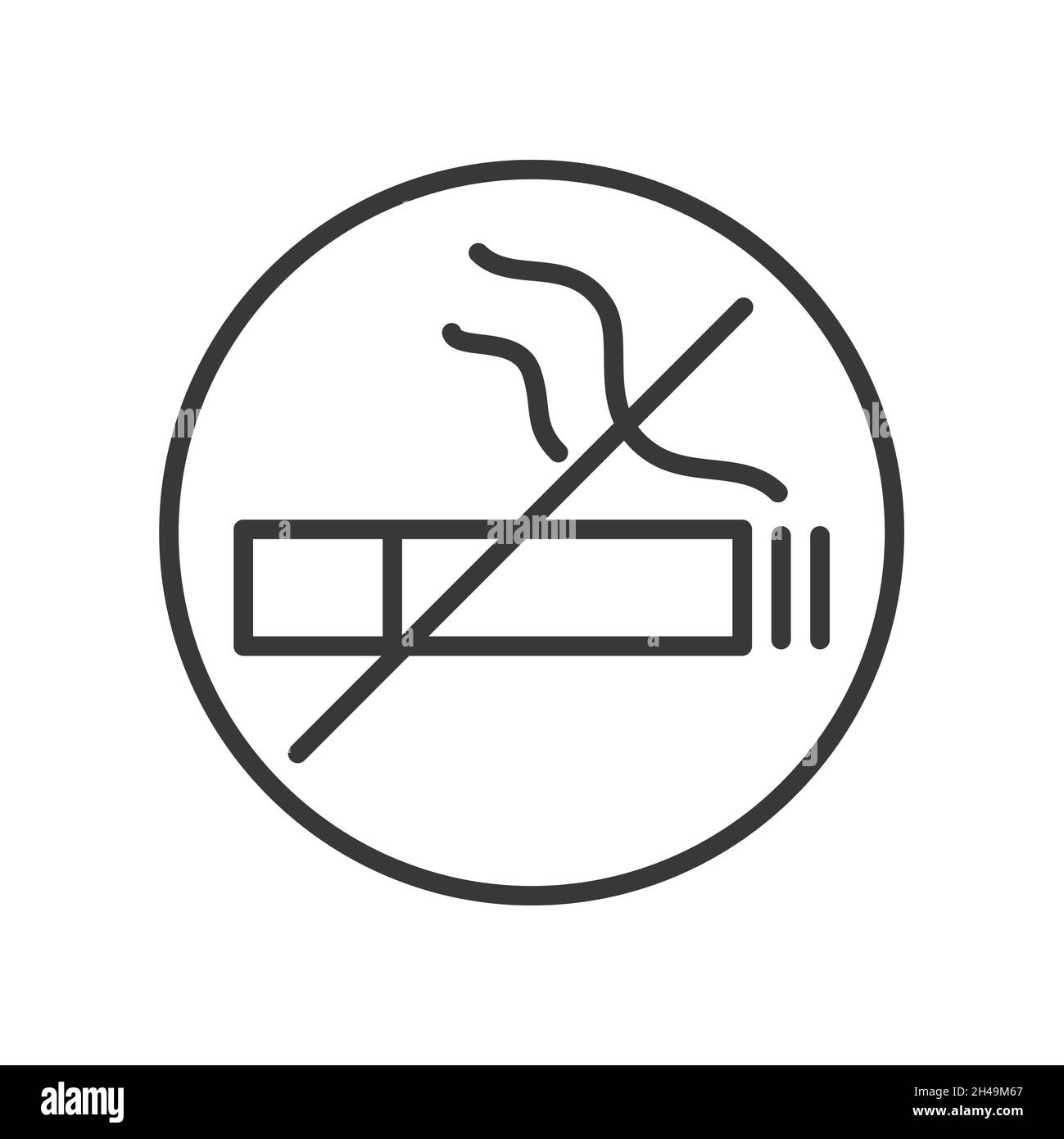 Non fumare - disegno di linea vettoriale icona singola isolata su sfondo bianco. Pittogramma nero di alta qualità. Cartello di divieto. Sigaretta attraversata, divieto. Male Illustrazione Vettoriale