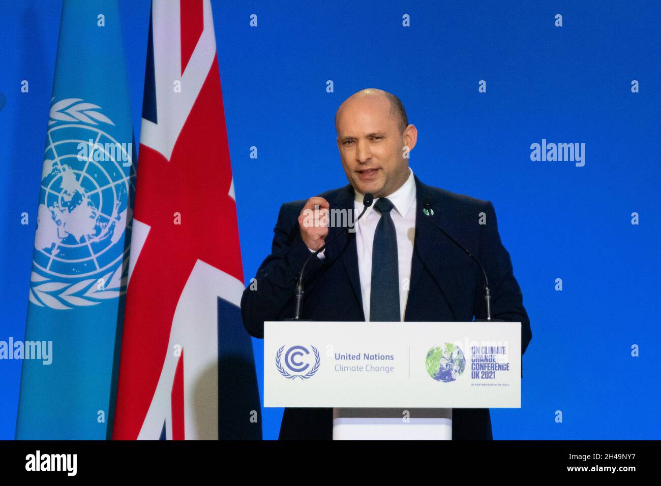 Glasgow, Scozia, Regno Unito. 1 novembre 2021. Il primo Ministro israeliano Naftali Bennett ha parlato alla conferenza COP26 delle Nazioni Unite sui cambiamenti climatici a Glasgow. Iain Masterton/Alamy Live News. Foto Stock