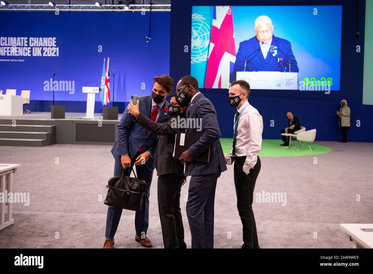 Glasgow, Scozia, Regno Unito. 1 novembre 2021. NELLA FOTO: Justin Pierre James Trudeau PC MP, primo Ministro del Canada visto parlare alla Conferenza sul cambiamento climatico COP26. Credit: Colin Fisher/Alamy Live News Foto Stock