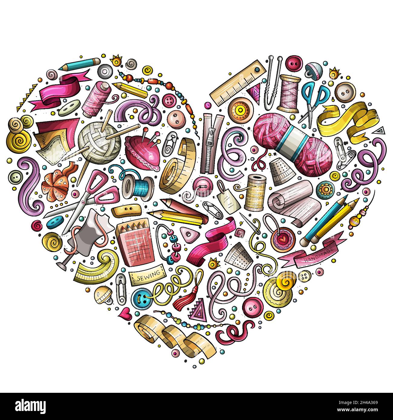 Colorful insieme vettoriale di oggetti doodle cartoni animati fatti a mano, simboli e oggetti Illustrazione Vettoriale