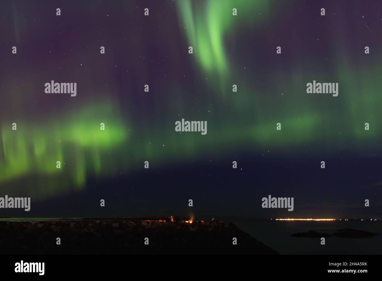 Aurora boreale su Reykjavík, Islanda Foto Stock