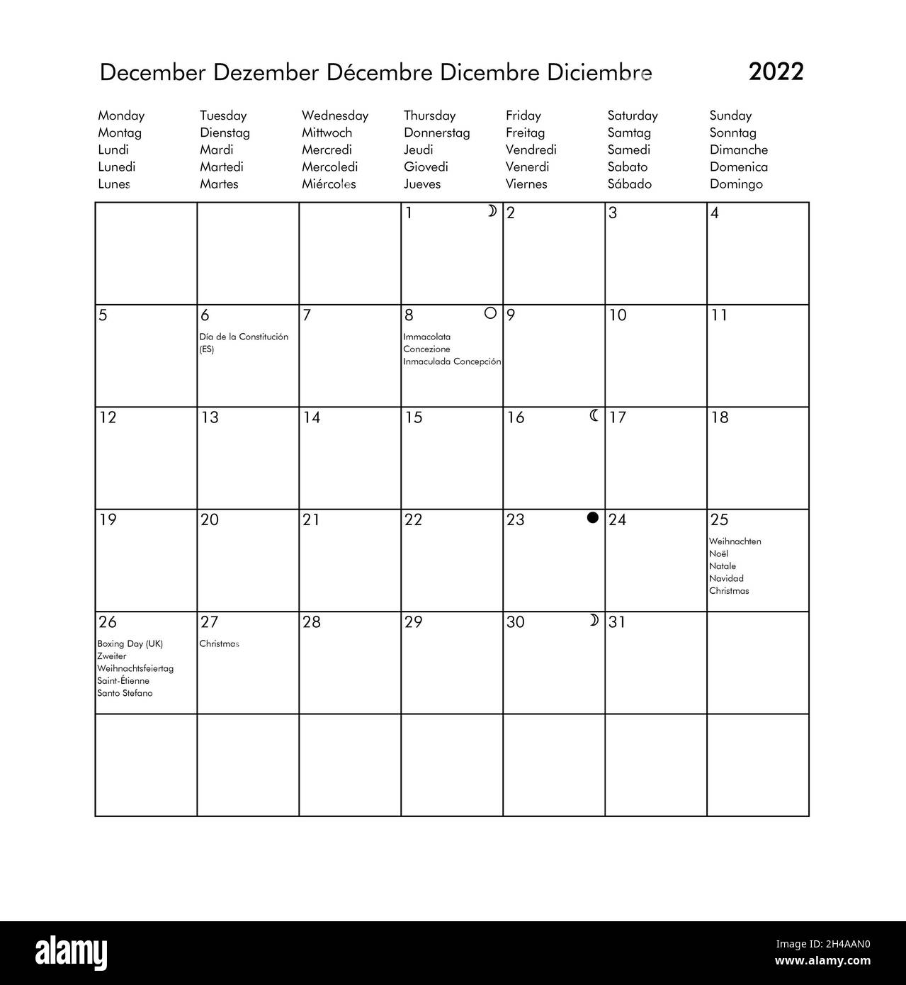 Calendario dicembre 22 italiano immagini e fotografie stock ad alta risoluzione - Alamy