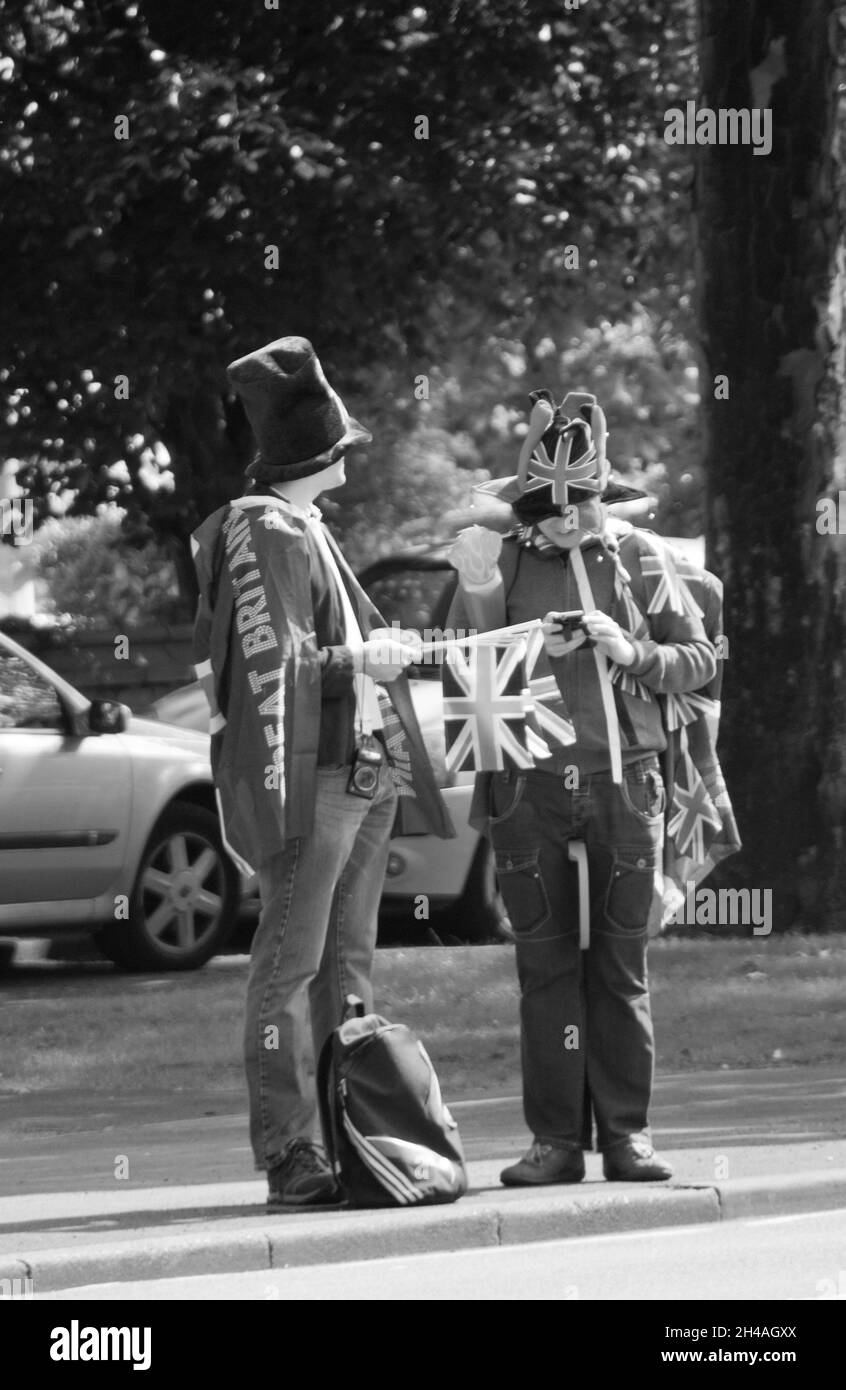 Vestito in bandiere britanniche, celebrazioni olimpiche 2008 Foto Stock