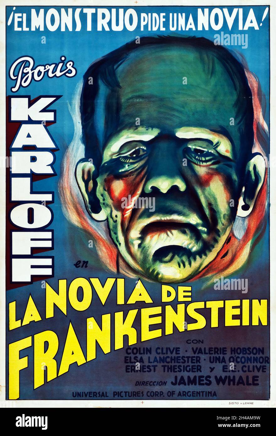 Poster Vintage Movie - la sposa di Frankenstein (Universal, 1935). Poster argentino. 'La novia de Frankenstein' Foto Stock