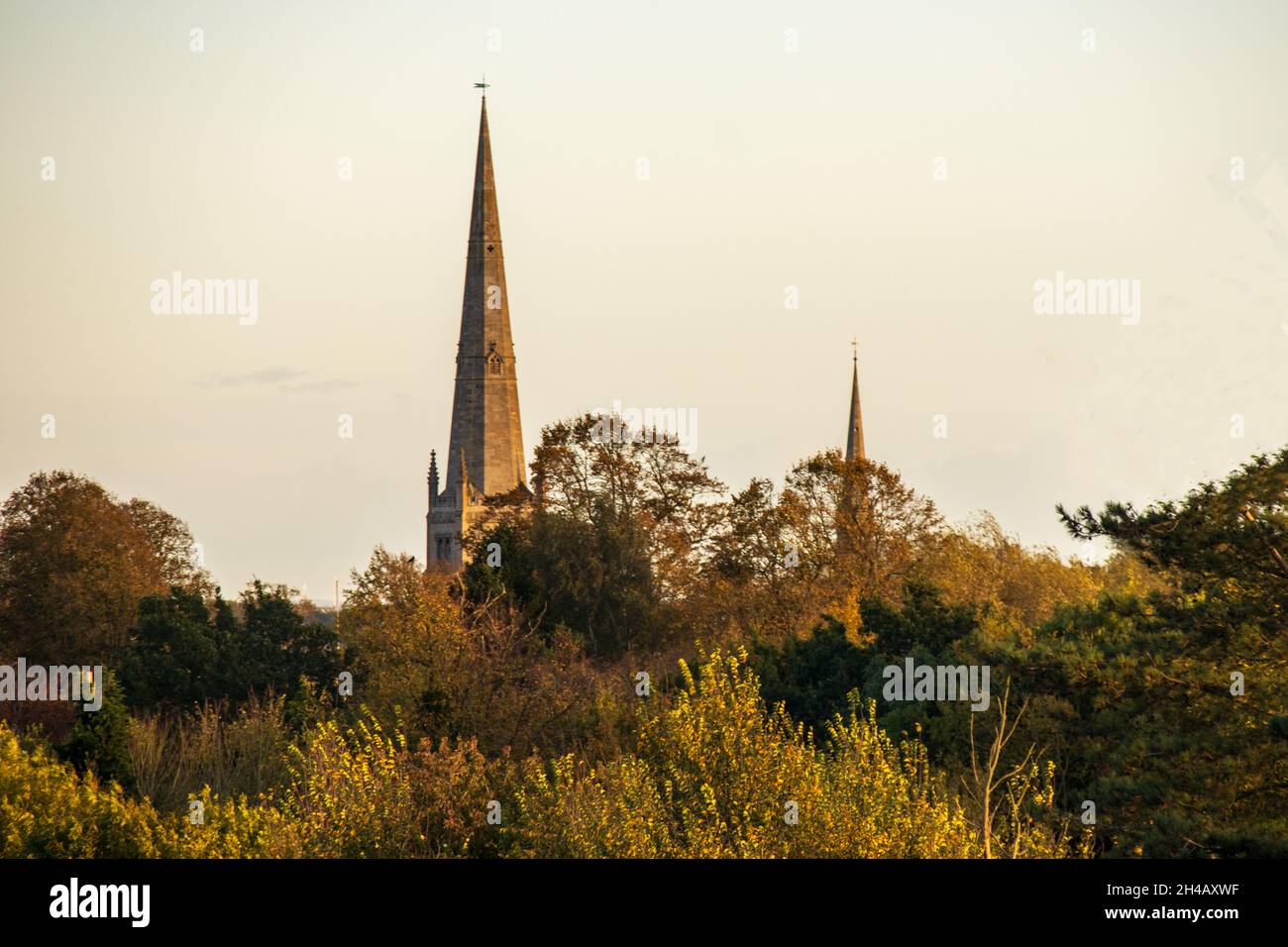 Autunnale Spires e alberi Foto Stock