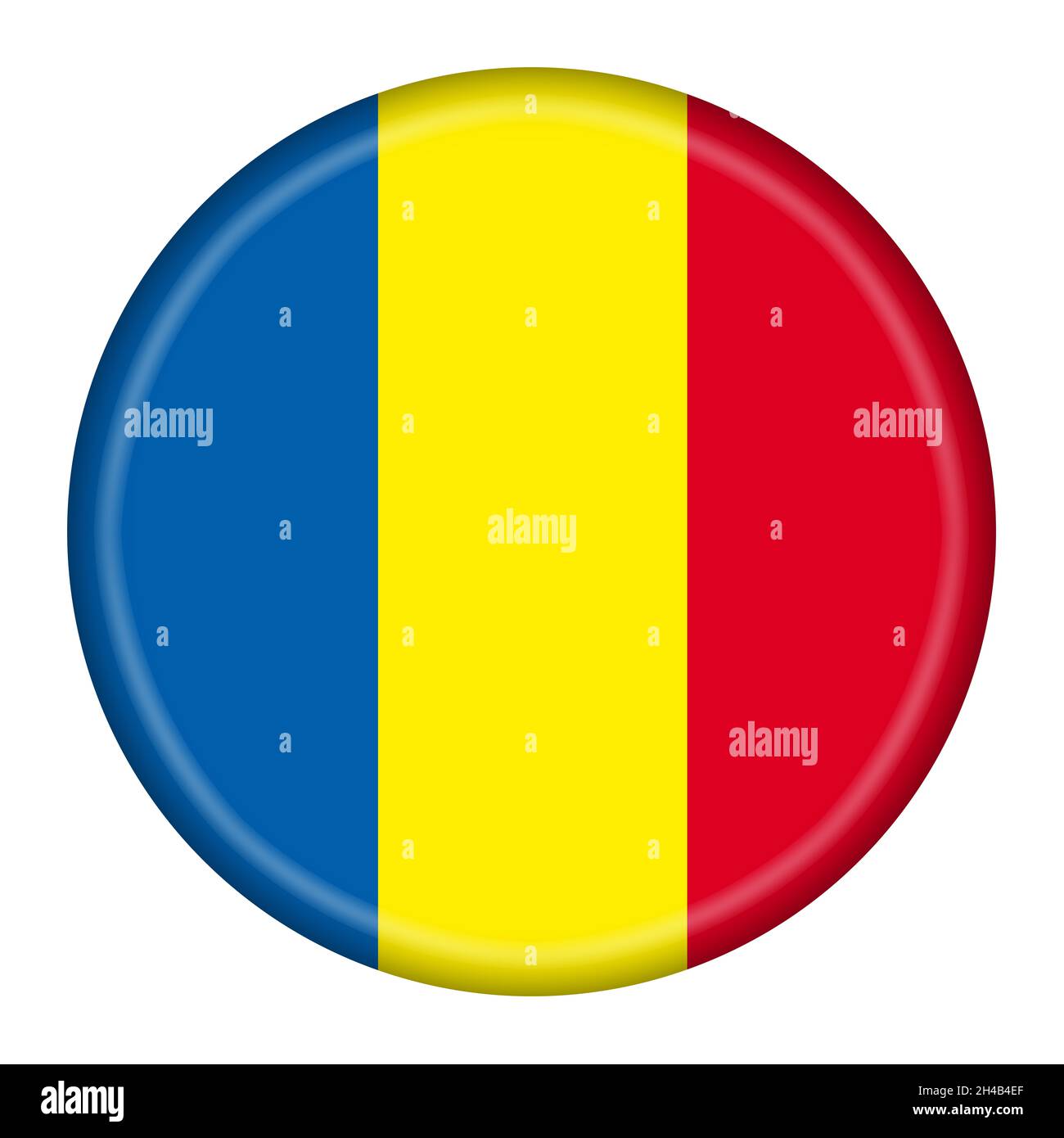 Pulsante bandiera Romania illustrazione 3d con tracciato di ritaglio Foto Stock