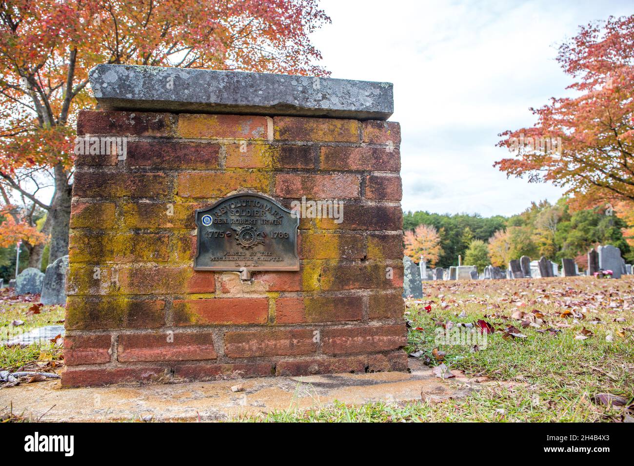 Cimitero del generale Robert Irwin, un veterano della guerra rivoluzionaria, situato presso lo storico cimitero della chiesa presbiteriana di Steele Creek a Charlotte, North Foto Stock