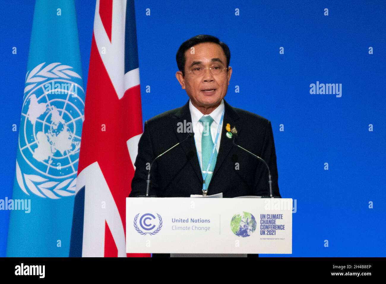 Glasgow, Scozia, Regno Unito. 1 novembre 2021. Prayut Chan-o-cha il primo Ministro della Thailandia, fa una dichiarazione nazionale alla conferenza COP26 delle Nazioni Unite sui cambiamenti climatici a Glasgow. Iain Masterton/Alamy Live News. Foto Stock