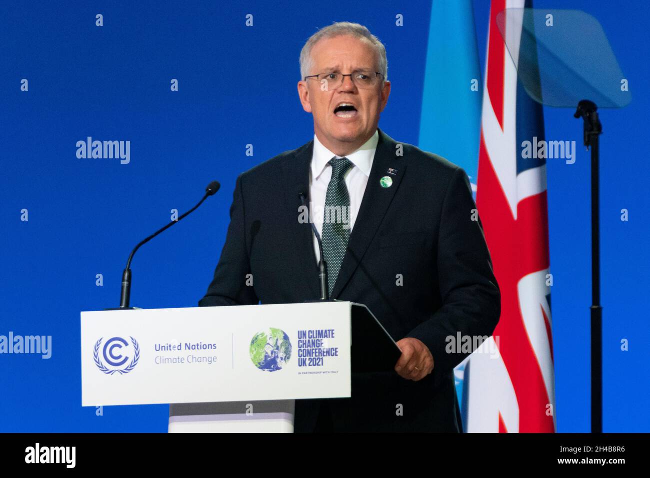 Glasgow, Scozia, Regno Unito. 1 novembre 2021. Scott Morrison , primo ministro dell'Australia, ha fatto una dichiarazione nazionale alla conferenza COP26 delle Nazioni Unite sui cambiamenti climatici a Glasgow. Iain Masterton/Alamy Live News. Foto Stock