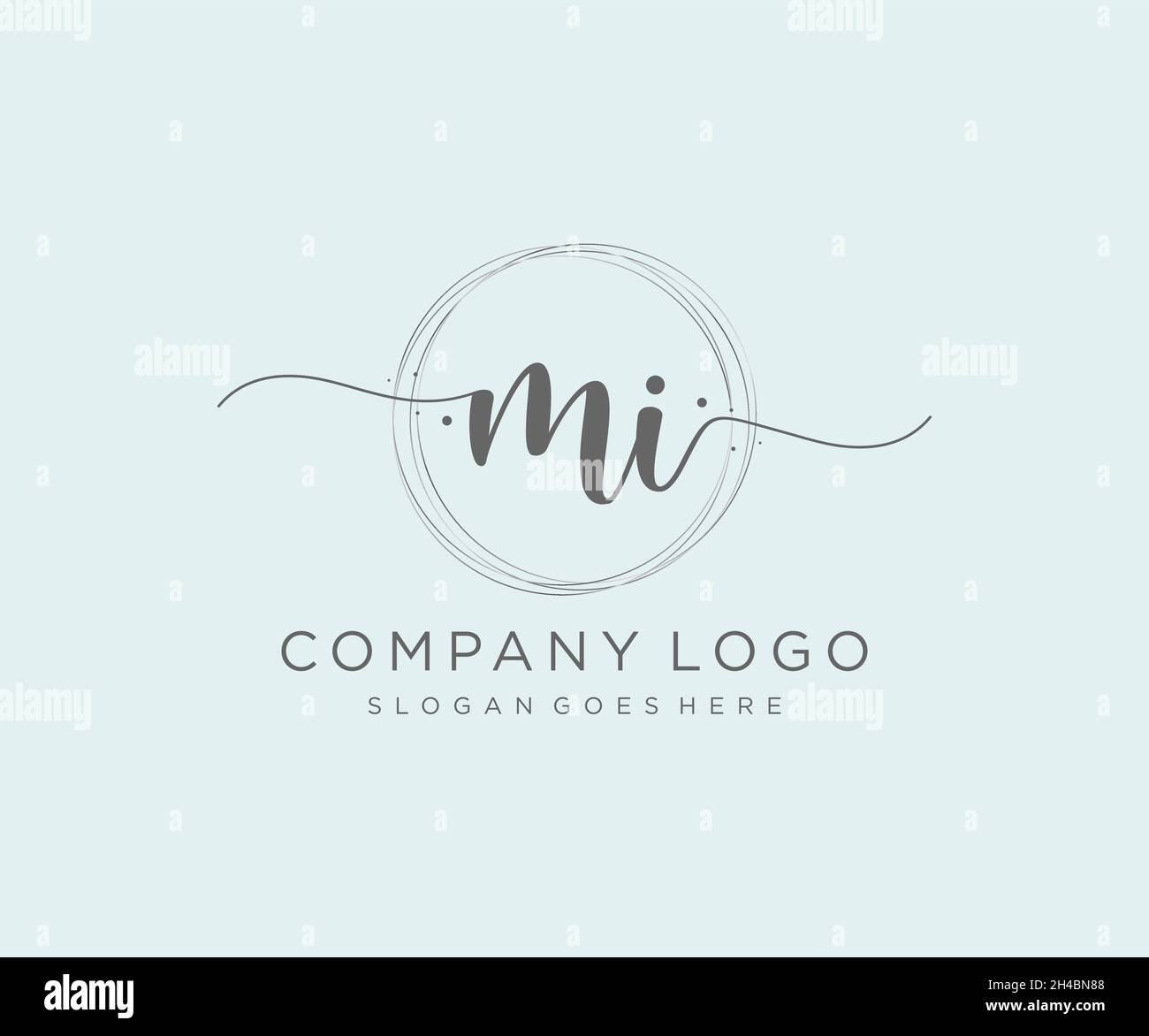LOGO MI femminile. Utilizzabile per la natura, salone, centro benessere, cosmetici e loghi di bellezza. Elemento modello di disegno con logo a vettore piatto. Illustrazione Vettoriale