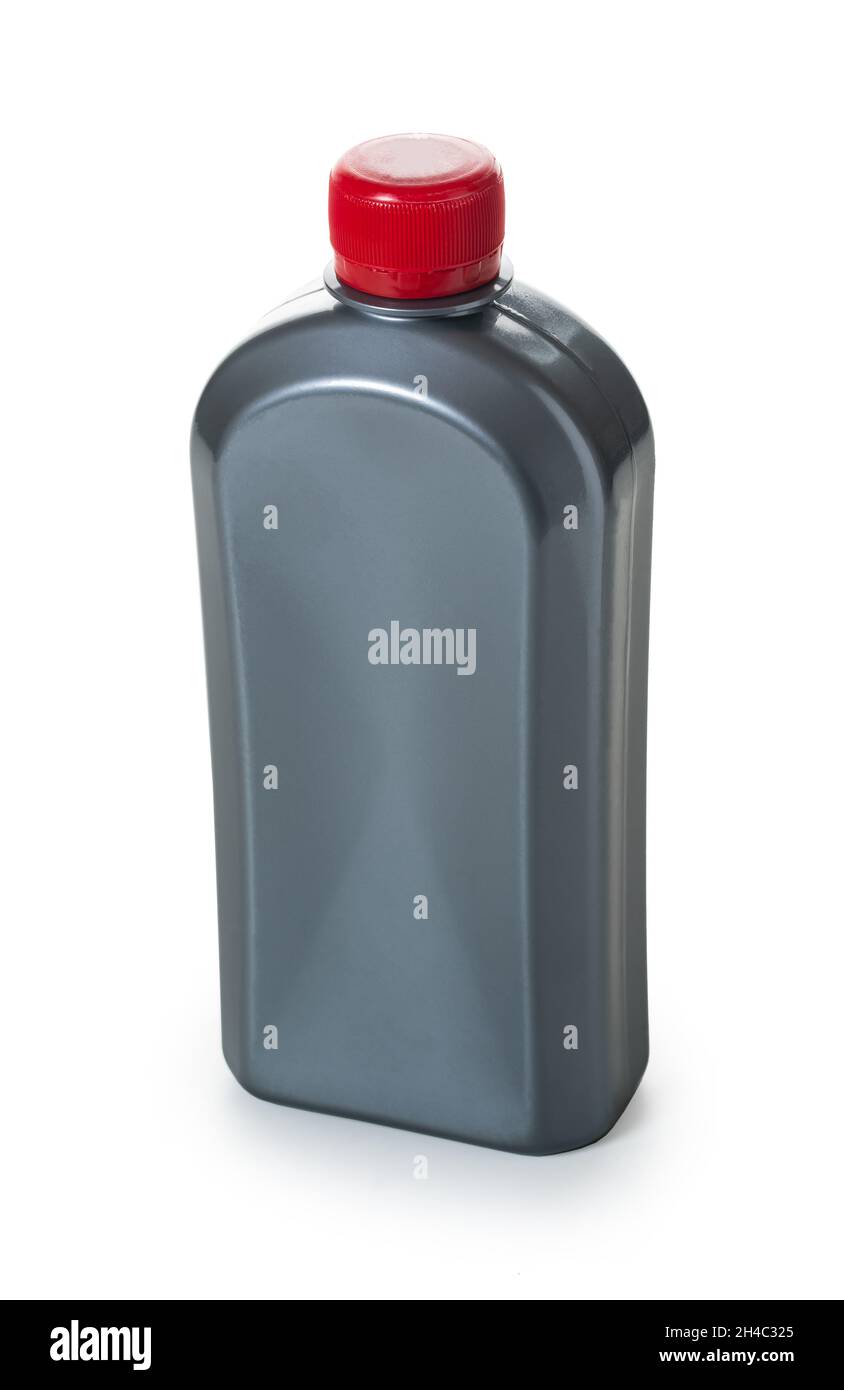 flacone in plastica con chimica su sfondo bianco isolato Foto Stock