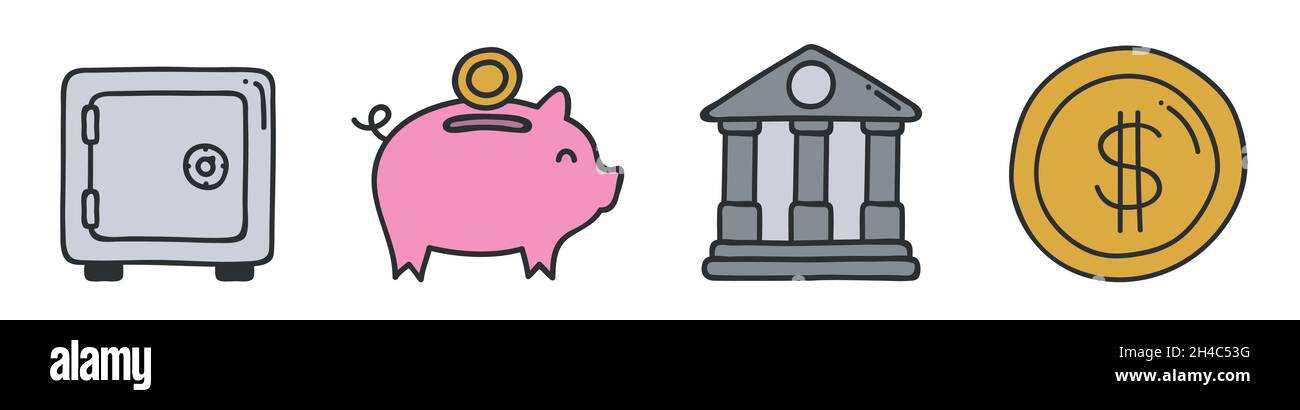 Set di icone delle linee Business e Finance. Isolato su bianco Illustrazione Vettoriale