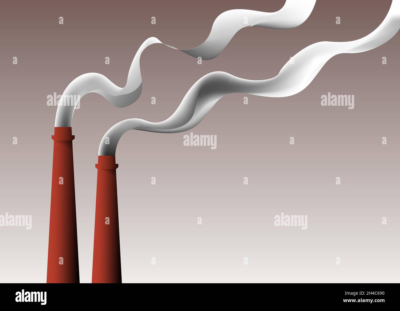 Cambiamenti climatici. Smokestacks di una fabbrica con fumo inquinante l'ambiente. Sfondo metafisico. Illustrazione del vettore retrospettiva. Design astratto tem Illustrazione Vettoriale