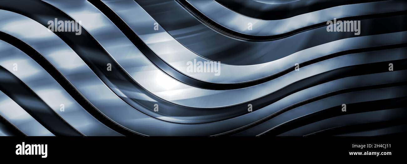 sfondo astratto con strisce cromate. Forme curve in acciaio inox metallizzato scuro. rendering 3d Foto Stock