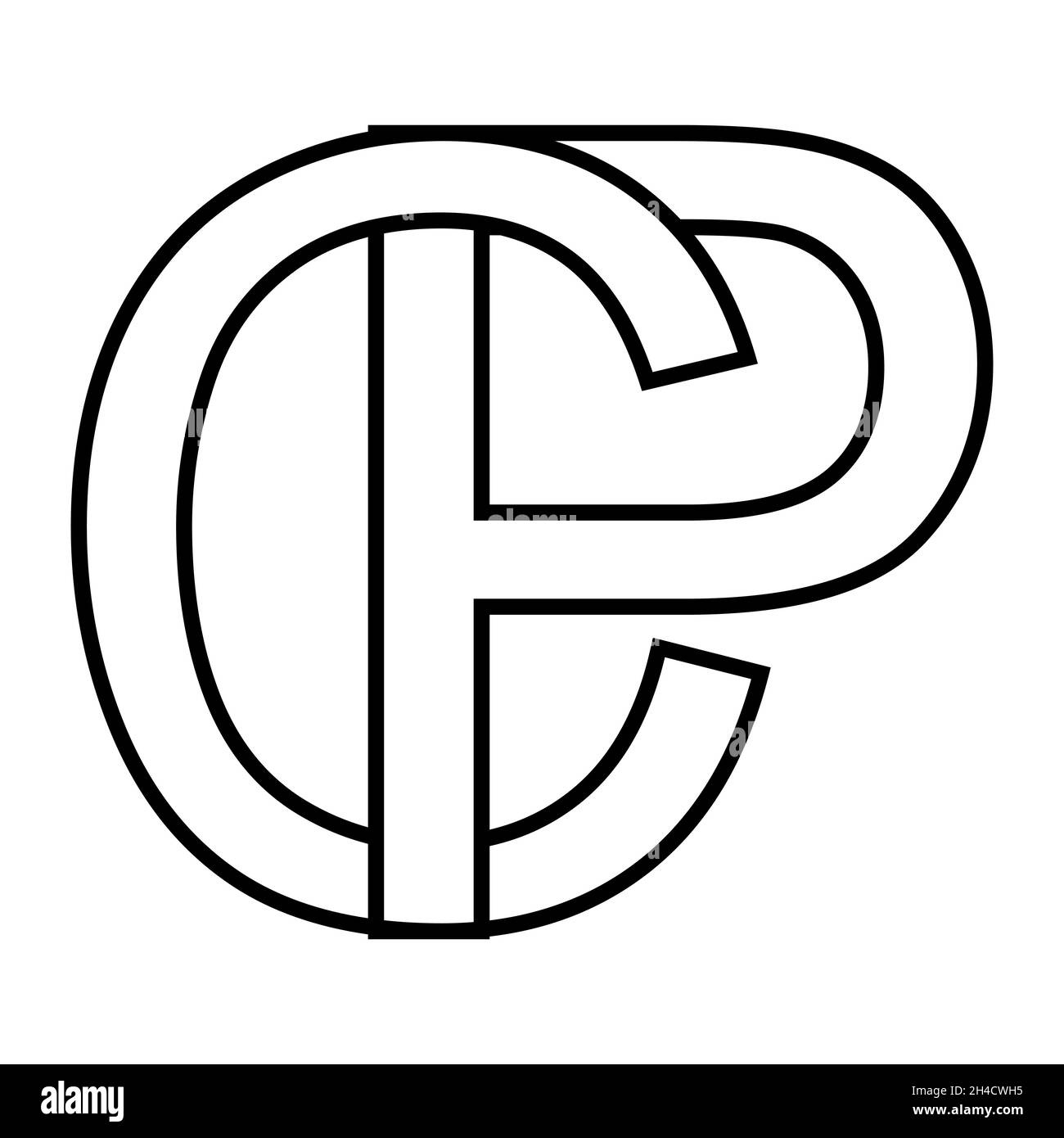 Logo segno pc, cp icona segno interlacciato lettere c p logo pc cp prime lettere maiuscole modello alfabeto p, c Illustrazione Vettoriale