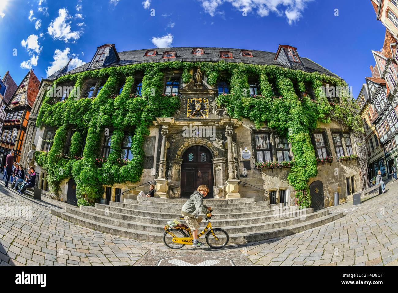 Il Rathaus, Marktplatz, Altstadt, Quedlinburg, Sachsen-Anhalt, Deutschland Foto Stock