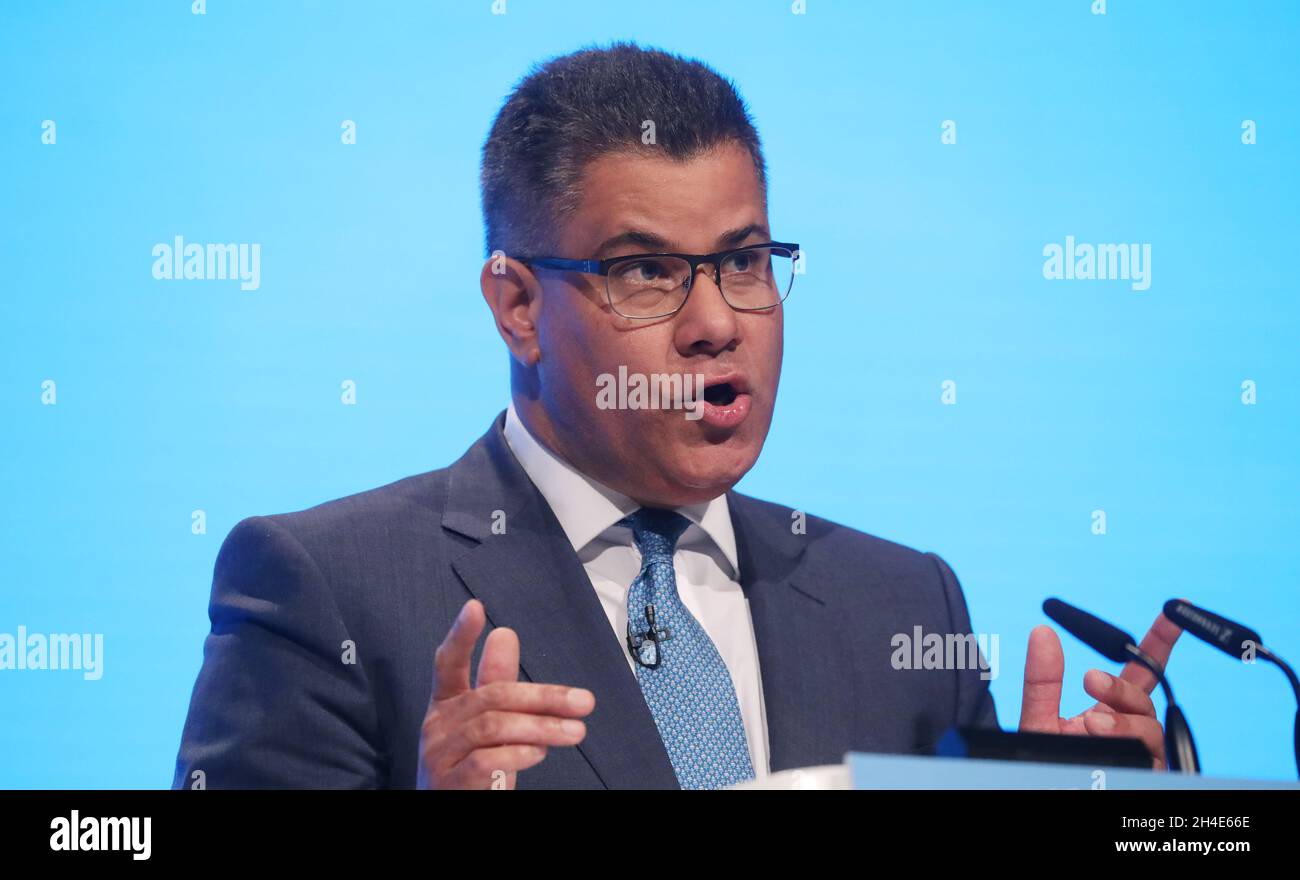Il Segretario per lo sviluppo Internazionale Alok Sharma ha tenuto un discorso sul tema "costruire una Gran Bretagna sicura e prospera" il giorno uno della Conferenza del Partito conservatore che si tiene presso il Centro Congressi di Manchester. Foto datata: Domenica 29 settembre 2019. Il credito fotografico deve essere: Isabel Infantes / EMPICS Entertainment. Foto Stock